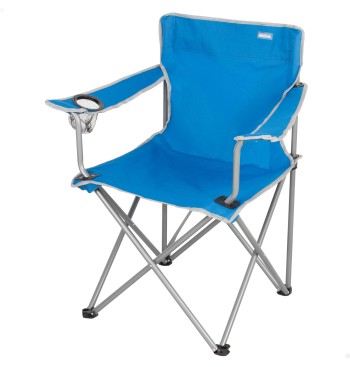Silla plegable camping azul con asa y portavasos