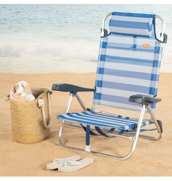 Silla de playa plegable y reclinable 8 posiciones a rayas... 2
