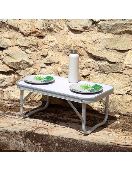 Mesa baja de aluminio para camping