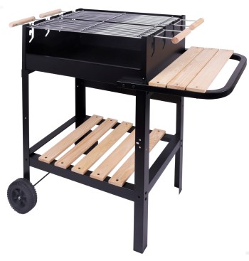 Barbacoa carbón portátil madera doble parrilla