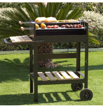 Barbacoa carbón portátil madera doble parrilla 2