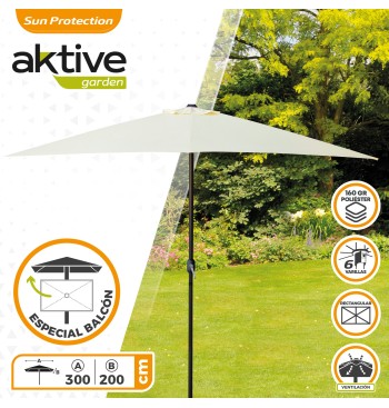 Parasol rectangular 200x300 cm color crema mástil aluminio 2