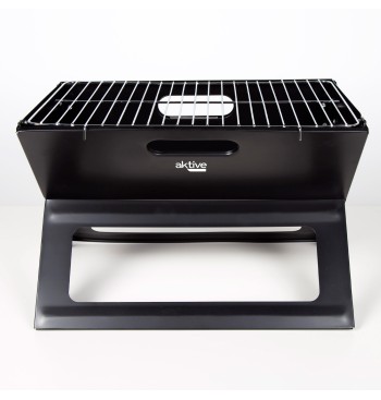 Barbacoa portátil plegable rectangular negra 45x29x30 cm 2