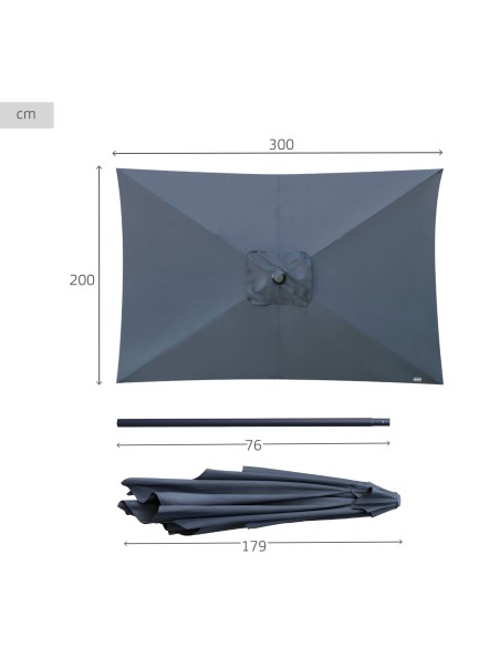 Parasol rectangular 200x300cm antracita mástil aluminio