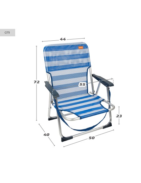 Silla playa baja fija 45x40x70 cm rayas marineras