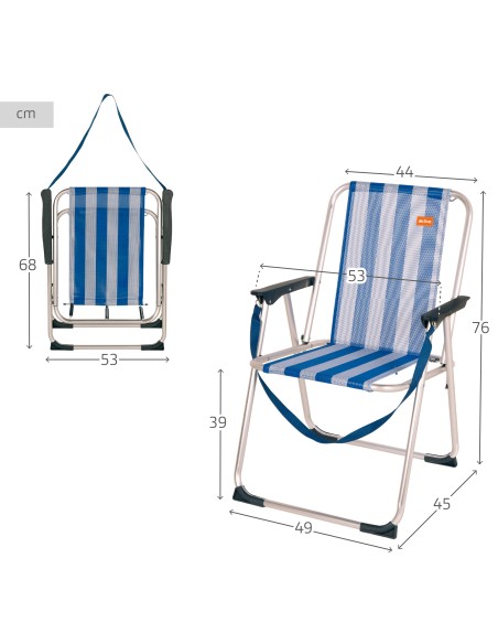 Silla playa alta fija 44x45x76 cm rayas marineras