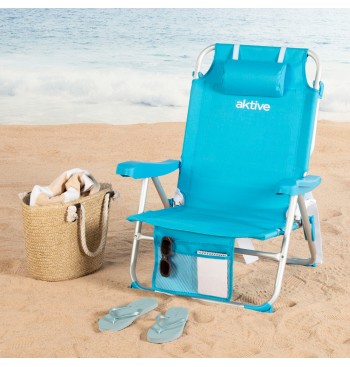 Silla playa baja XL multiposición 50x60x80 cm azul 2