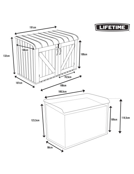 Lifetime Arcón horizontal con puertas y techo abatibles para exterior 191x107x132 cm