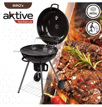 Barbacoa de carbón portátil redonda con tapa 2