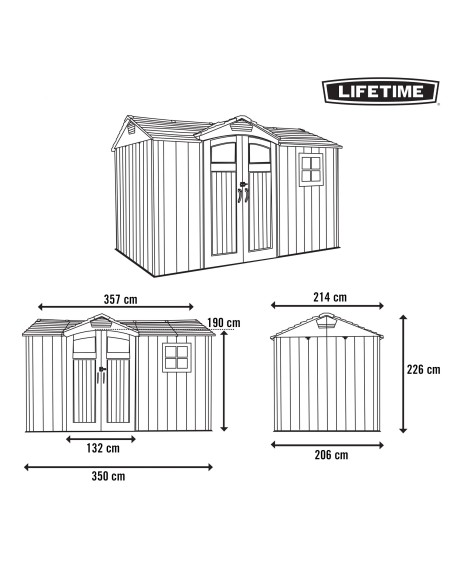 Lifetime Caseta de jardín horizontal 7,6 m² con suelo, ventana y estanterías