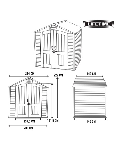 Lifetime Caseta jardín ultrarresistente 214x142x227 cm