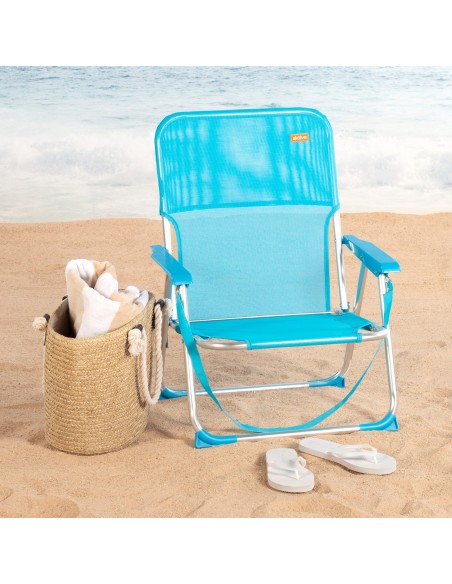 Silla de playa fija plegable 44x40x72 cm azul
