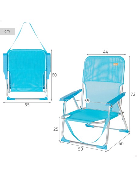 Silla de playa fija plegable 44x40x72 cm azul