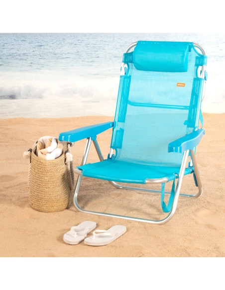 Silla playa baja multiposición 48x46x84 cm azul