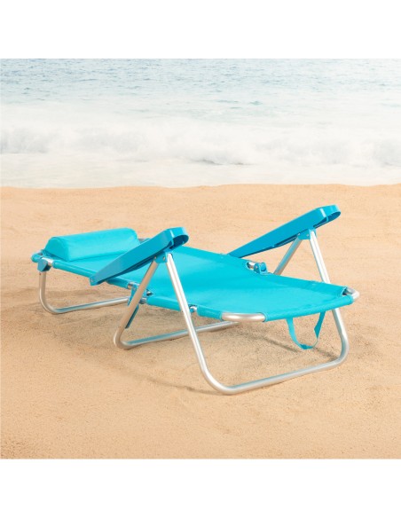 Silla playa baja multiposición 48x46x84 cm azul