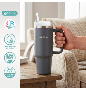 Vaso térmico gris 900 ml inox tapa rosca 3 posiciones con... 2