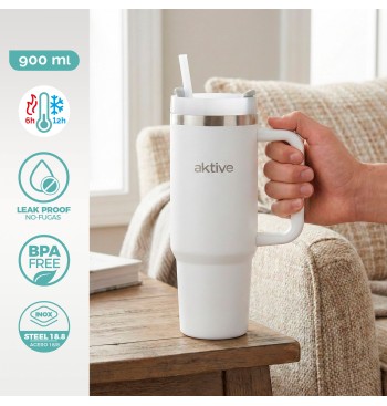 Vaso térmico blanco 900 ml inox tapa rosca 3 posiciones... 2