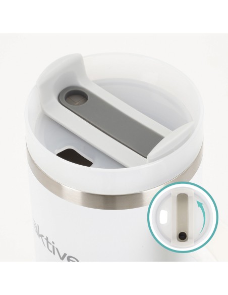 Vaso térmico blanco 900 ml inox tapa rosca 3 posiciones con pajita y asa ergonómica