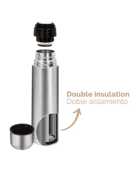 Botella térmica 750 ml inox tapón rosca antifugas dosificador