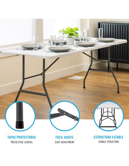 PEAKFORM Mesa rectangular plegable por la mitad 180x70x74 cm