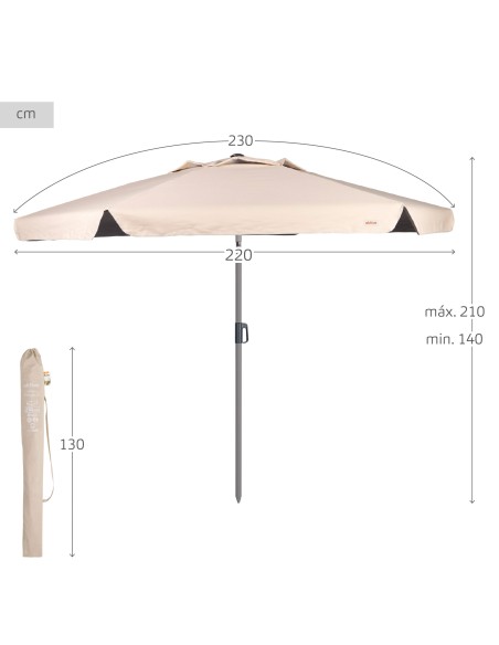 Sombrilla grande jardín antiviento inclinable 230 cm UV50 marfil