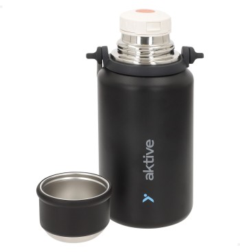 Botella térmica negro 900 ml inox tapón rosca antifugas