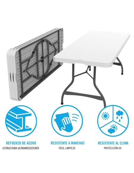 Lifetime Mesa rectangular apilable patas abatibles blanca 182x76x74 cm