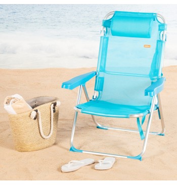 Aktive Silla playa alta multiposición 48x60x90 cm azul 2