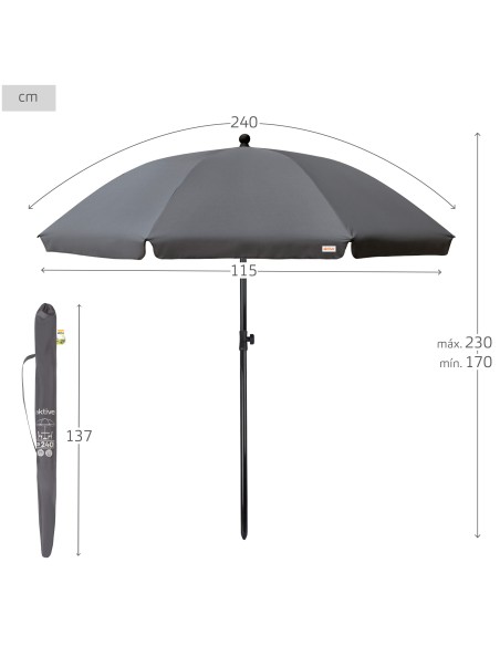 Sombrilla jardín inclinable 240 cm UV30 gris