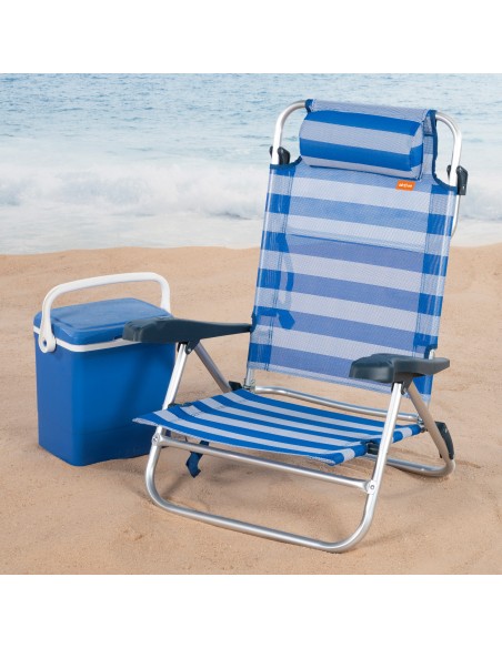 Silla playa baja multiposición 47x49x82 cm rayas marineras