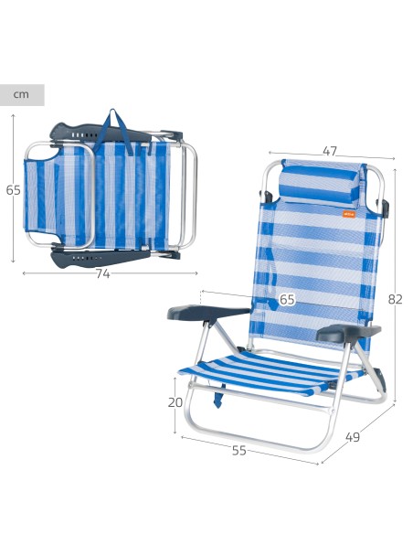 Silla playa baja multiposición 47x49x82 cm rayas marineras