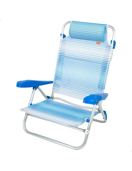 Silla playa baja multiposición 47x49x82 cm rayas azul