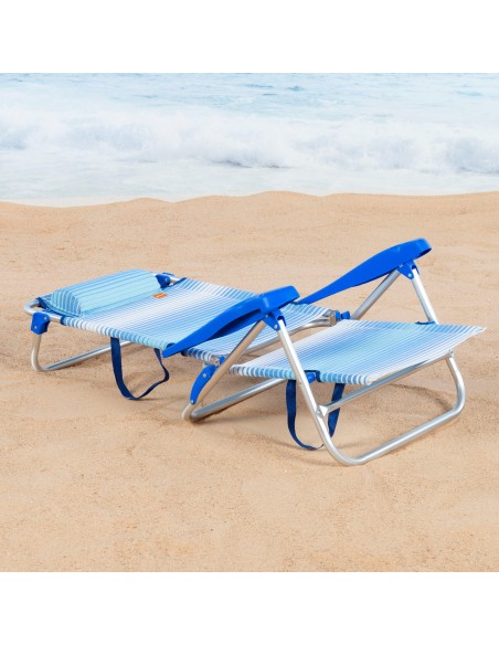 Silla playa baja multiposición 47x49x82 cm rayas azul