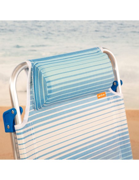 Silla playa baja multiposición 47x49x82 cm rayas azul