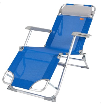 Tumbona plegable playa multiposición azul con cojín