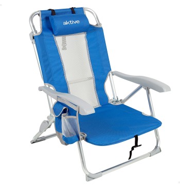 Silla playa baja XL multiposición 50x55x80 cm azul