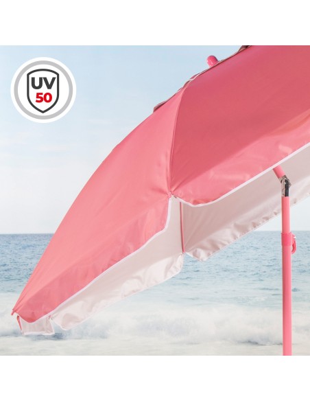 Sombrilla de playa inclinable rosa D220 cm con protección UV50