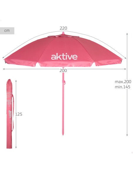 Sombrilla de playa inclinable rosa D220 cm con protección UV50