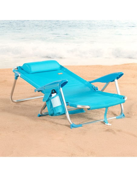Silla de playa baja plegable y multiposición 51x45x76 cm azul