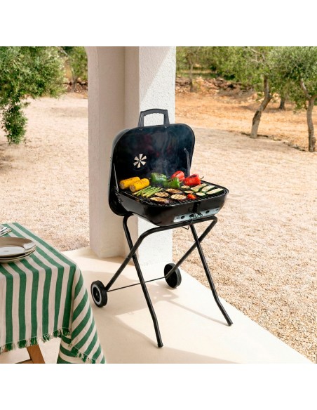 Barbacoa portátil de carbón con tapa y ruedas