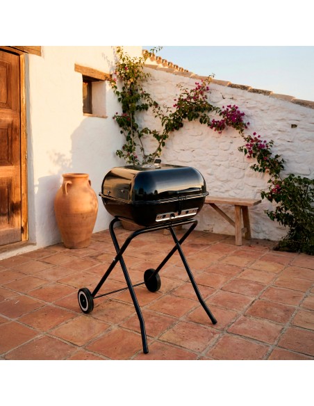 Barbacoa portátil de carbón con tapa y ruedas