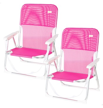 Pack 2 sillas playa fijas 44x40x72 cm fucsia con asa