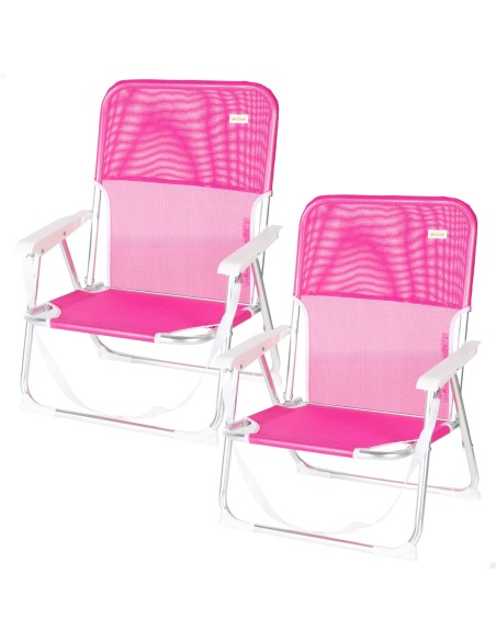 Pack 2 sillas playa fijas 44x40x72 cm fucsia con asa