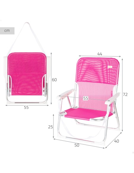 Pack 2 sillas playa fijas 44x40x72 cm fucsia con asa