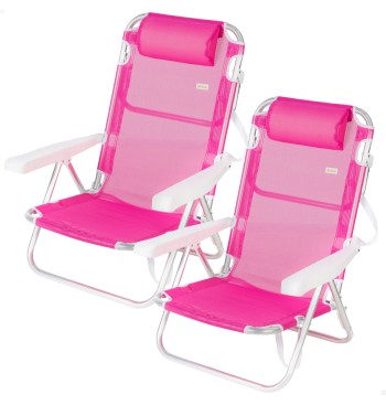 Pack 2 sillas playa baja multiposición 48x46x84 cm fucsia