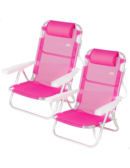 Pack 2 sillas playa baja multiposición 48x46x84 cm fucsia