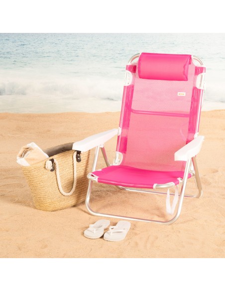 Pack 2 sillas playa baja multiposición 48x46x84 cm fucsia