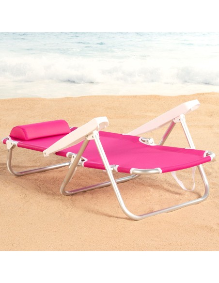 Pack 2 sillas playa baja multiposición 48x46x84 cm fucsia