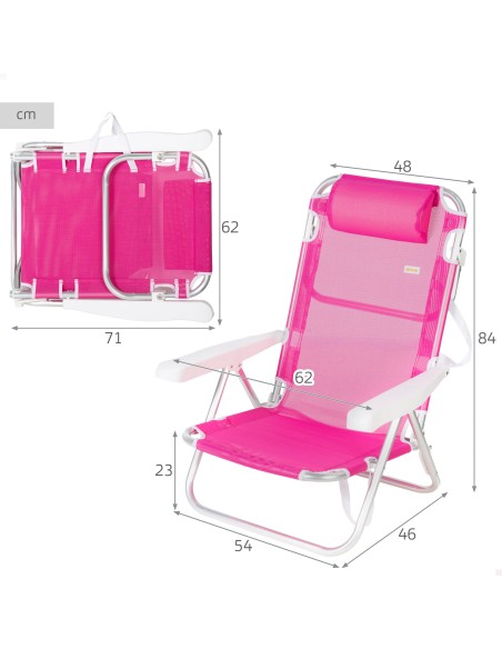 Pack 2 sillas playa baja multiposición 48x46x84 cm fucsia
