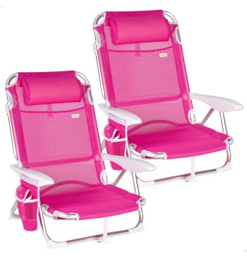 Pack 2 sillas playa baja multiposición 51x45x76 cm fucsia...